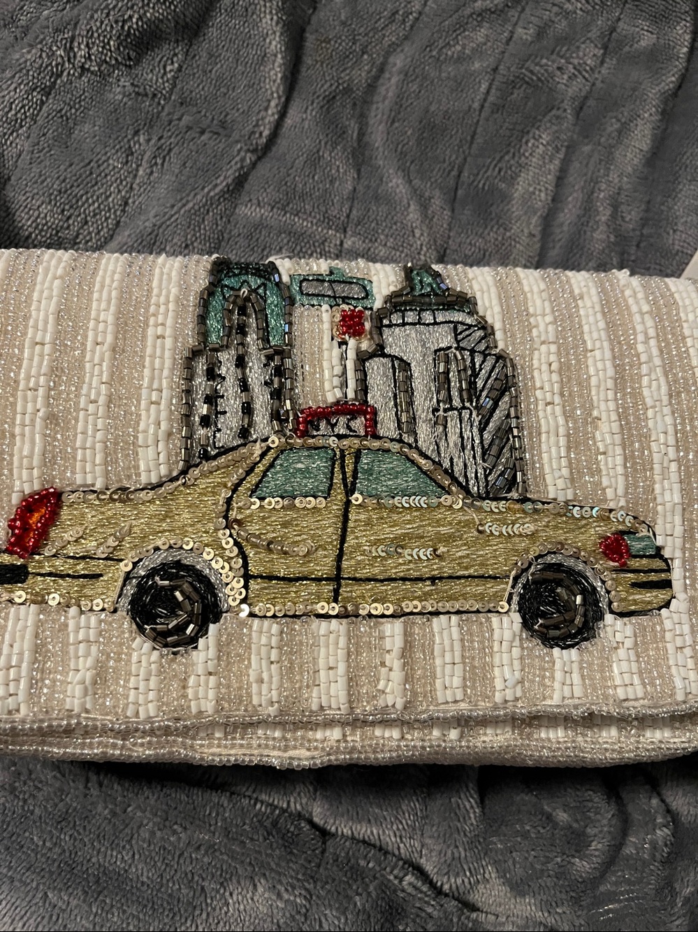 Beaded Ivory Taxi-Embroidered Shoulder Bag - Picture 2 of 12